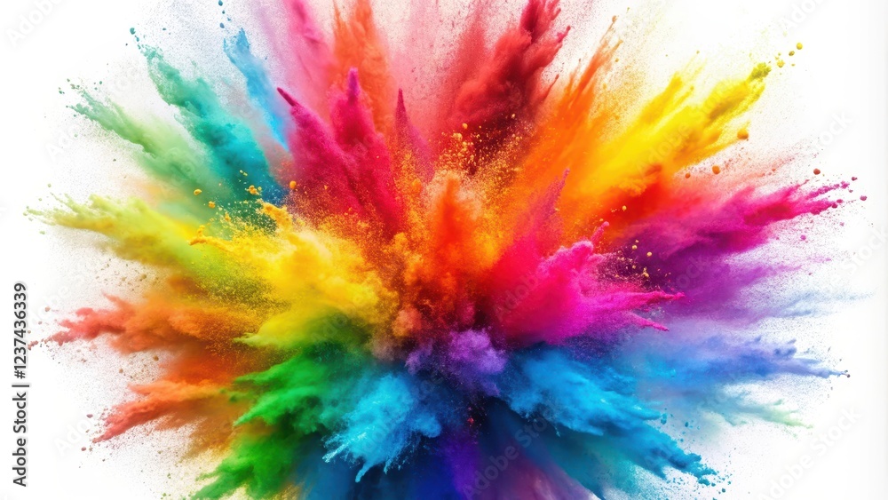 Obraz premium Explosion of colored powder isolated on white background, white background