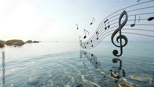 image of notes smoothly conveying the sounds of music. stave and treble clef