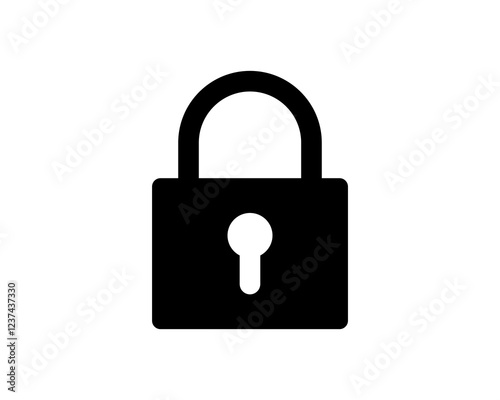 Simple, bold black padlock icon. Perfect for websites, apps, and presentations needing a security or privacy symbol.  Clean design ensures versatility and easy readability.