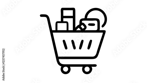Shopping cart with groceries. Shopping in supermarket. Grocery basket