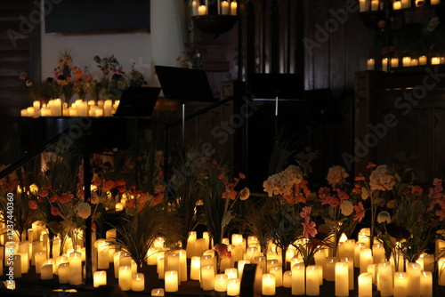 Candles adorning an altar in the church for a classical candlelight concert in the Short North, downtown Columbus, Ohio. photo