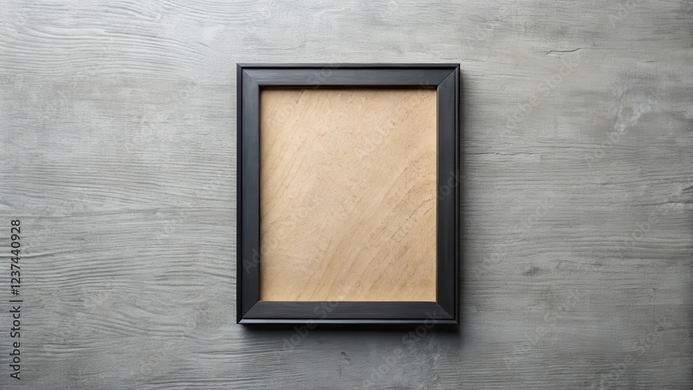 Simple minimalist black frame on gray wall with subtle wood grain texture Simple minimalist black frame on gray wall with subtle wood grain texture