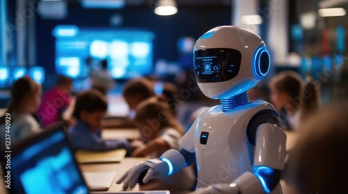 Wallpaper Mural Futuristic Classroom: A Robot Teacher Assists Young Learners Torontodigital.ca