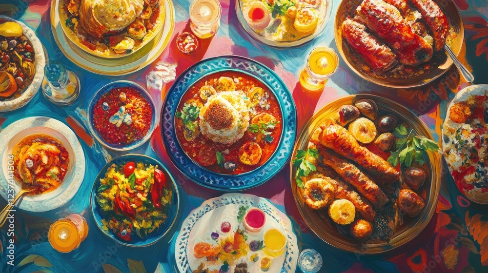 A Vibrant Feast: A Colorful Table of Middle Eastern Cuisine A Vibrant Feast: A Colorful Table of Middle Eastern Cuisine