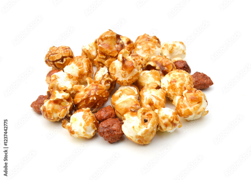 Caramel popcorn on a white background Caramel popcorn on a white background