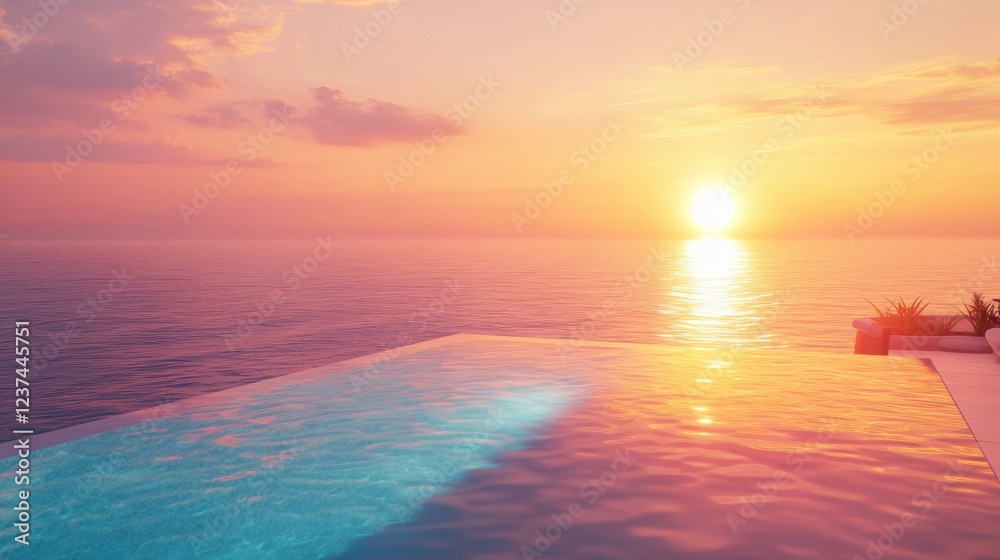 Obraz premium sunset infinity pool ocean view luxury villa