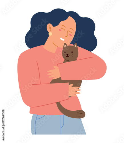 Woman cuddling her adorable pet ferret
