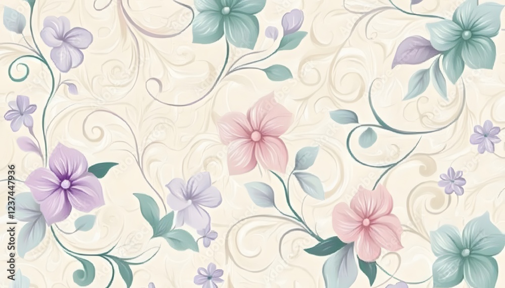 Pastel Floral Pattern with Swirling Background Design Pastel Floral Pattern with Swirling Background Design