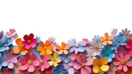 Colorful paper flowers creating a vibrant bottom border on transparent background