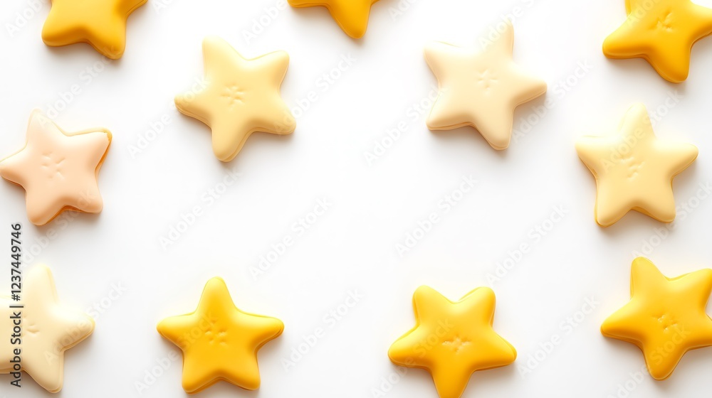 Yellow and Peach Star Shaped Cookies Arranged on White Background Yellow and Peach Star Shaped Cookies Arranged on White Background