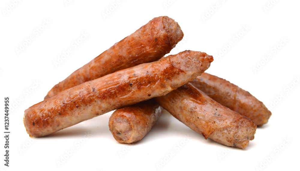 Stack of cooked sausages on white background Stack of cooked sausages on white background