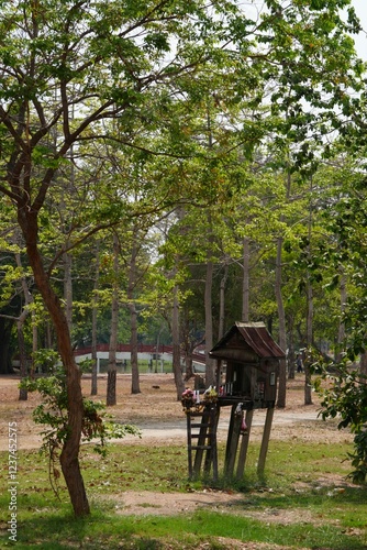 Spirit House at Wat Cheng Tha, Ayutthaya Province, Thailand, photographed on 27 March 2022.