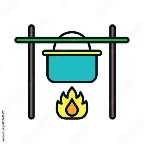 Camping cooking pot over fire