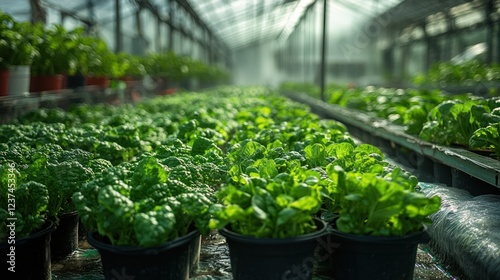 Wallpaper Mural Lush Greenhouse: Rows of Vibrant Green Leafy Plants Thriving Under Glass Torontodigital.ca