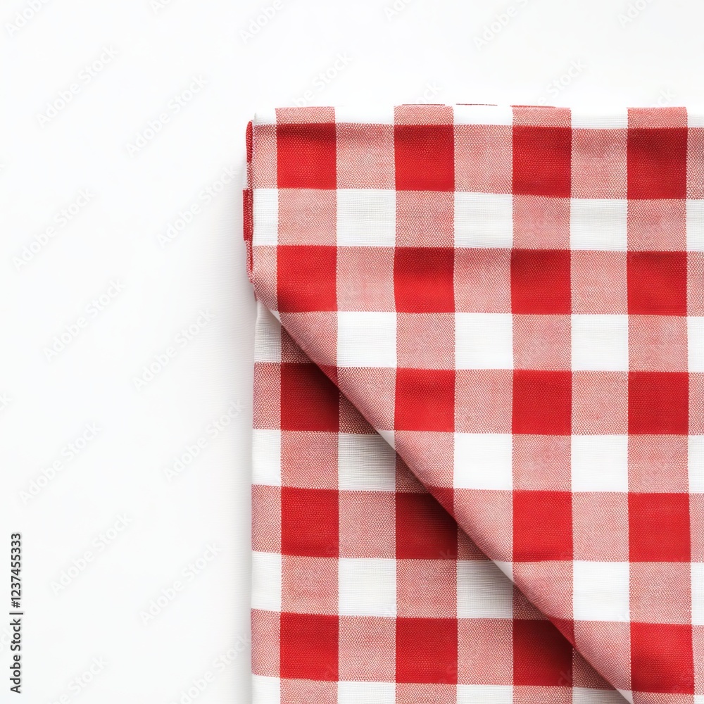 Red and white gingham tablecloth corner on white background. Red and white gingham tablecloth corner on white background.
