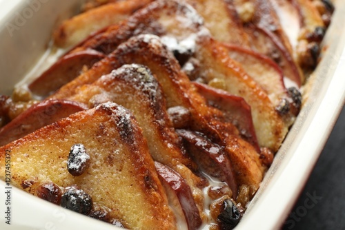 Wallpaper Mural Freshly baked bread pudding in baking dish, closeup Torontodigital.ca