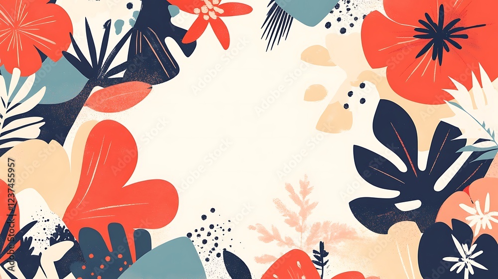Naklejka premium Abstract Floral Design with Red and Blue Tones