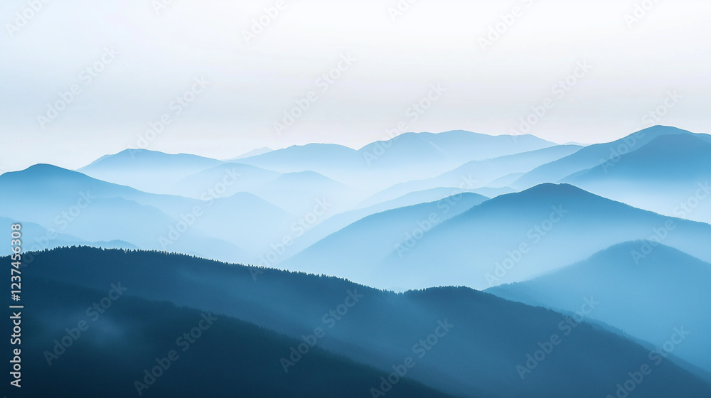 Landscape with abstract gradient of mountain peaks in blue colors, natural travel outdoor background Landscape with abstract gradient of mountain peaks in blue colors, natural travel outdoor background