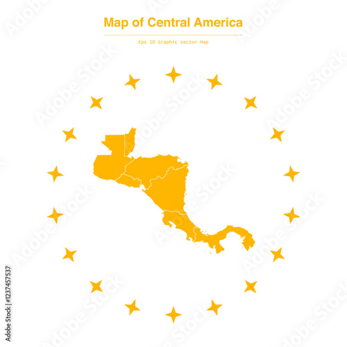 Vector design of map of Central America surrounded by stars in yellow photo