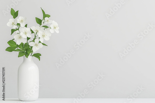 White flowers in a white vase against a white background