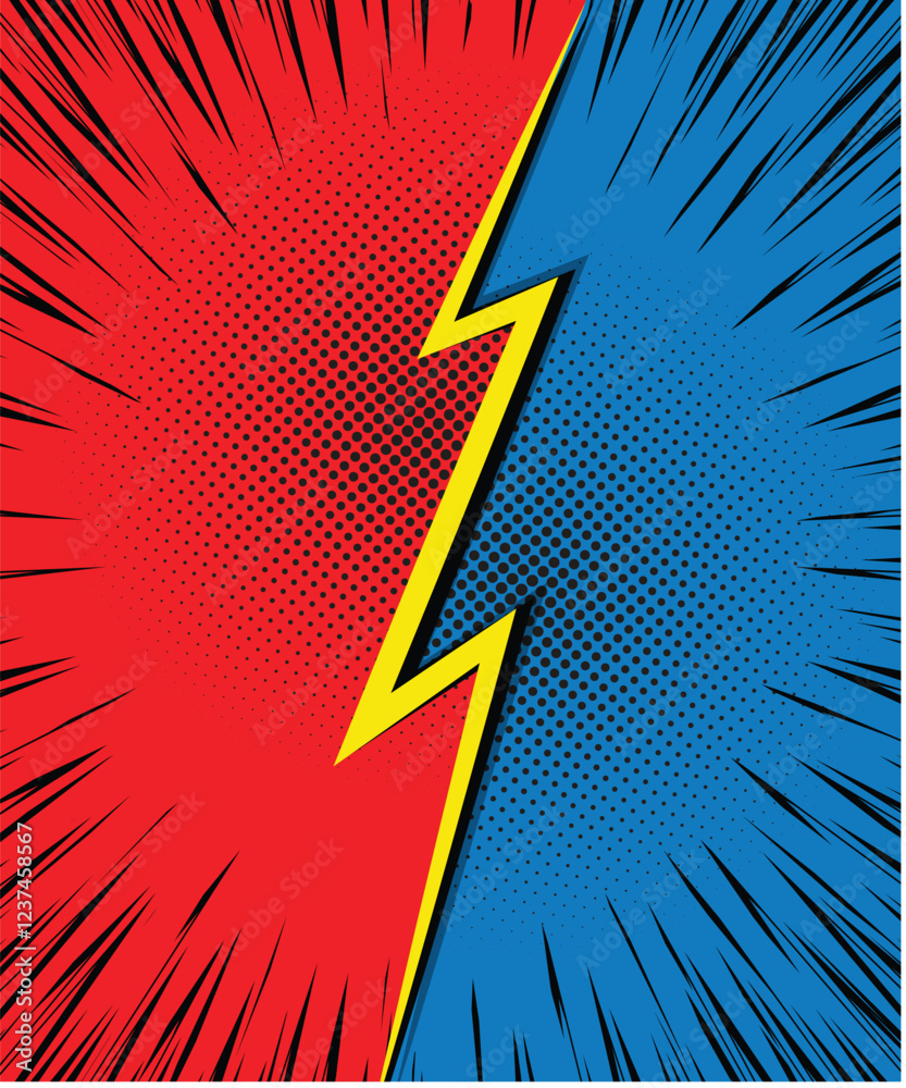 Fototapeta premium Vector versus letters fight red and blue background in comics style