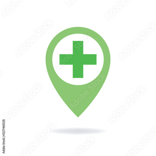 Vector design of geolocation icon with green cross