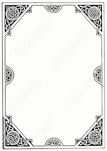Intricate Celtic Knot Frame with Ornate Corners, Traditional Interwoven Knotwork Border, Elegant Vintage Celtic Design, Decorative Knotwork Frame with Detailed Corner Patterns