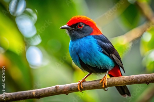 Swallow-tailed manakin on a tree branch