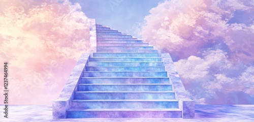 Dreamlike Watercolor Stairs with Light Blue and Soft Purple Hues