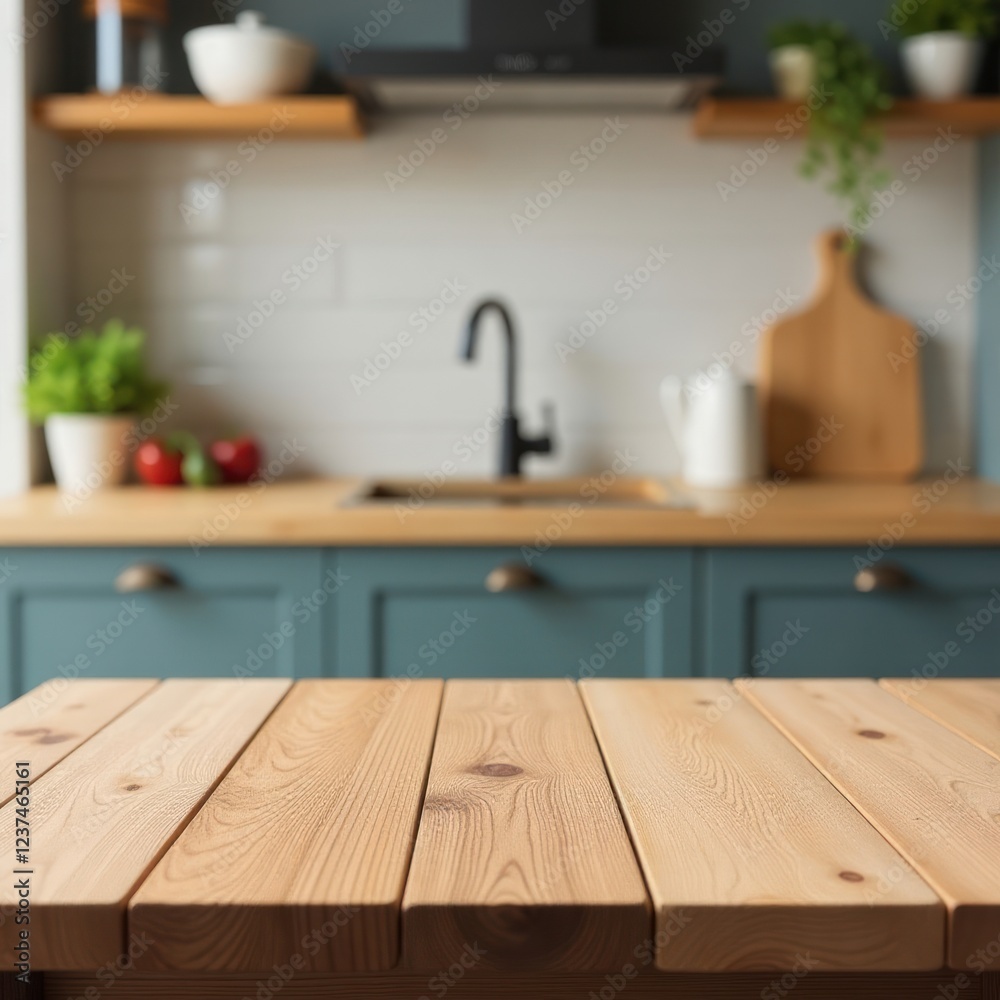 Rustic Kitchen Tabletop with Blurred Background. Great for use in food and beverage advertisements, home decor websites, and social media posts Rustic Kitchen Tabletop with Blurred Background. Great for use in food and beverage advertisements, home decor websites, and social media posts