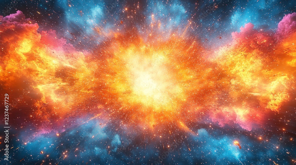 Naklejka premium Explosive Cosmic Event with Colorful Nebula Background