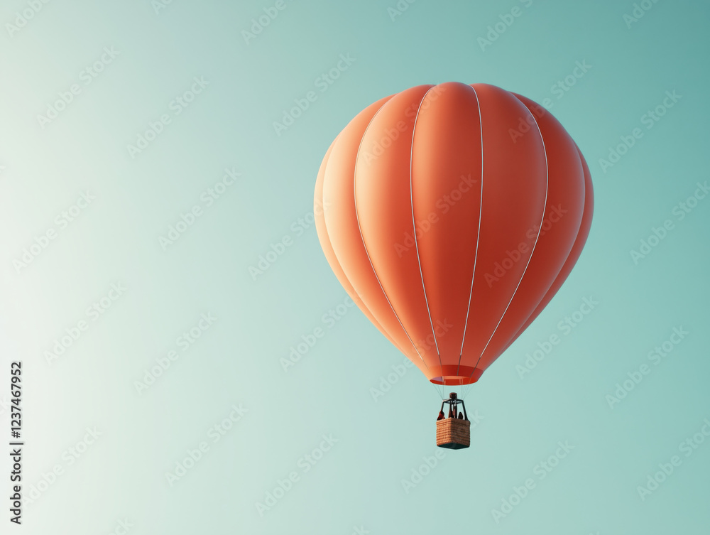 Obraz premium Orange Hot Air Balloon Soaring in Clear Blue Sky: Minimalist Adventure and Freedom Concept