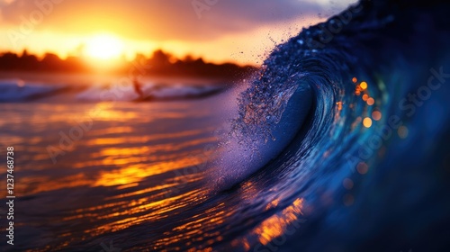 Majestic Ocean Wave at Sunset: A Vibrant Display of Nature's Power