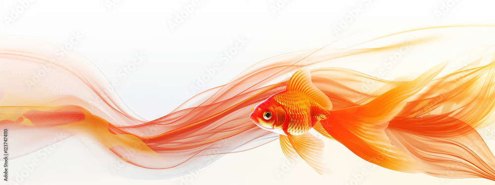 Fototapeta premium Stunning goldfish with glowing scales swimming gracefully in elegant aquarium against white background