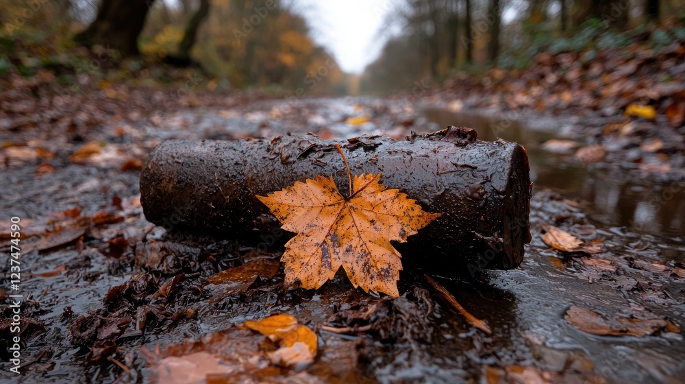 Rusty canister in autumn forest stream Rusty canister in autumn forest stream