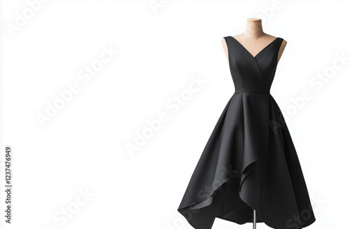 Elegant Black Evening Dress on Mannequin with Asymmetrical Hemline photo