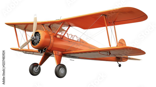 Orange biplane flying with transparent background