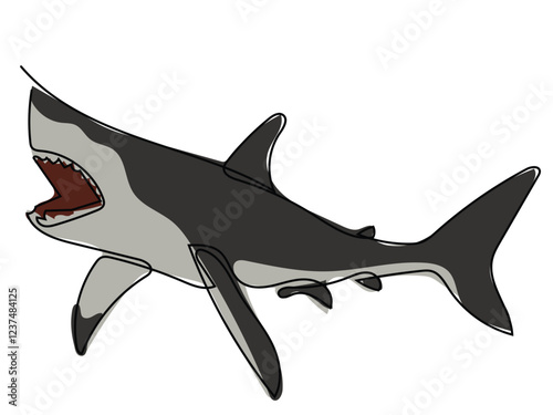 Shark in continuous line style on a white background.
