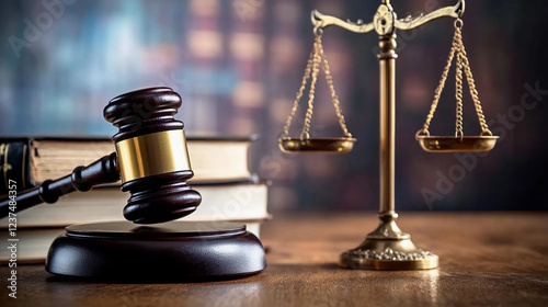 Gavel, scales of justice and law books
