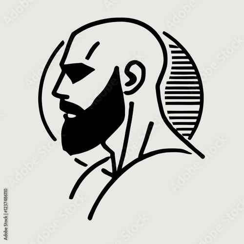 Strong silhouette of a bearded man with a bold look on a light background