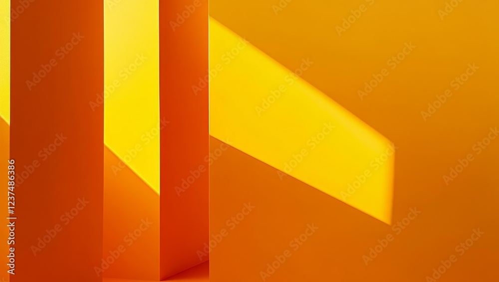 Sunlight illuminates orange room pillars; abstract background Sunlight illuminates orange room pillars; abstract background