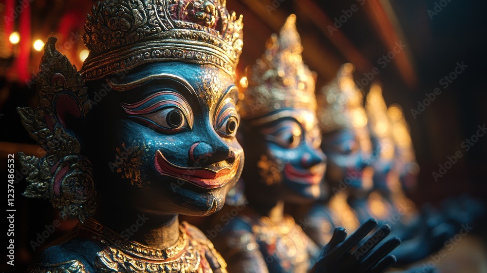 Obraz premium Intricate Blue Statues in a Temple