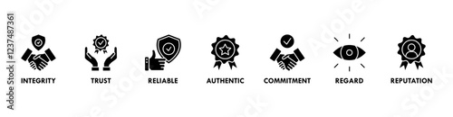Credibility banner web icon vector illustration concept with icon of integrity, trust, reliable, authentic, commitment, regard, and reputation