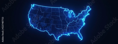 USA Map with Glowing Blue Outline. Great for use in educational materials, travel websites, and presentations 