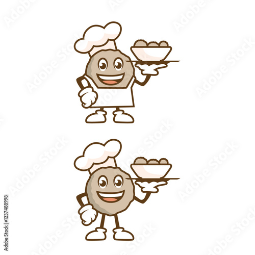 chef meatball mascot smiling cartoon character 