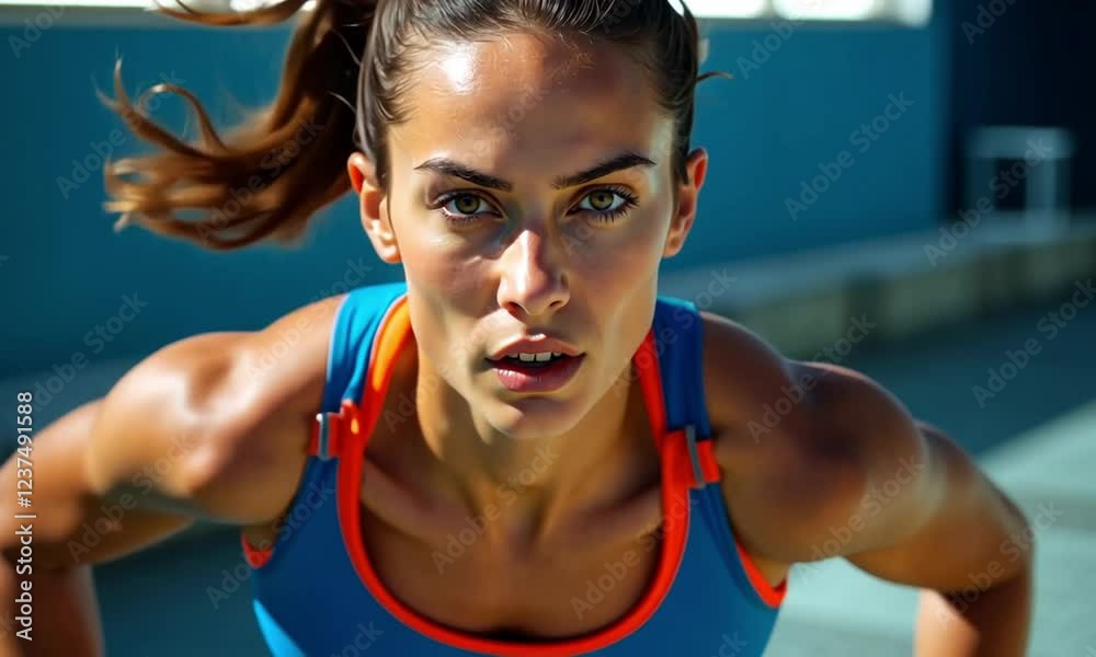 Focused Female Athlete in Intense Training Session Focused Female Athlete in Intense Training Session