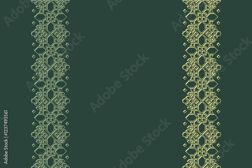 Islamic Ornament with Silhouette and Stroke Textured on Green Pastel Dark Color Theme