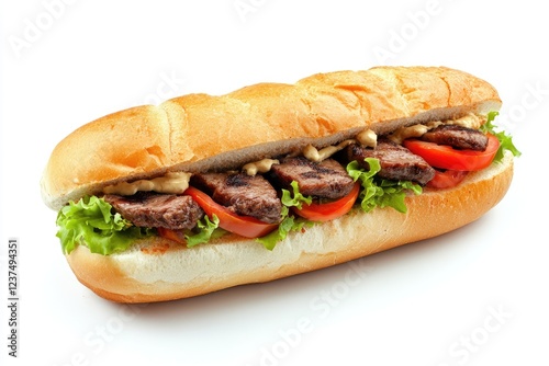 Grilled Steak Sub Sandwich with Lettuce and Tomato