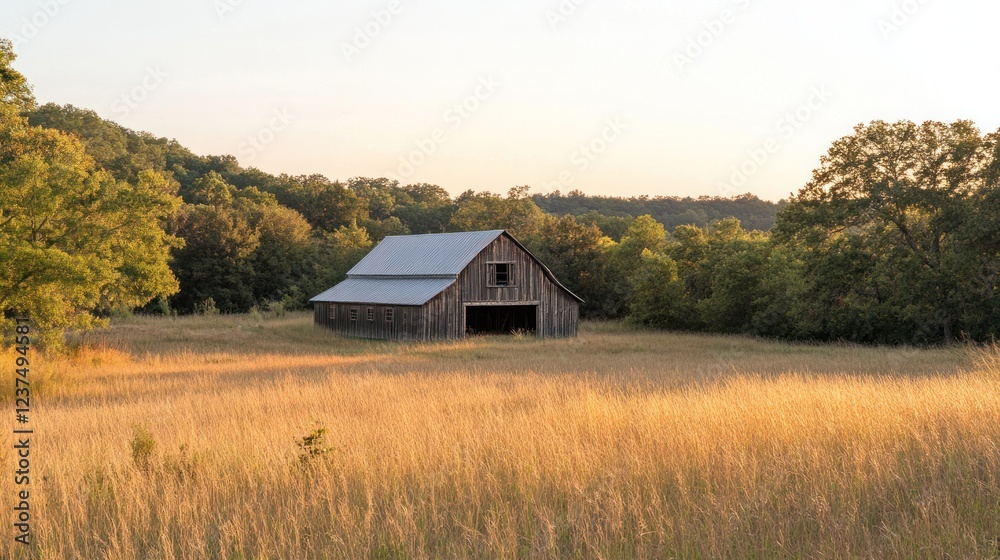 Rustic wooden barn in a golden field at sunset. Rustic wooden barn in a golden field at sunset.