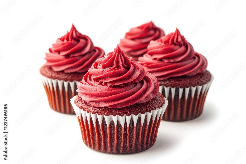 Three Red Velvet Cupcakes With Swirled Frosting Three Red Velvet Cupcakes With Swirled Frosting